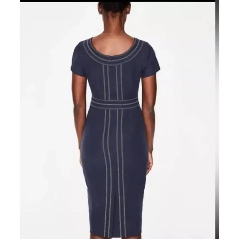 Boden Kitty Sheath Textured Midi Dress Size‎ U.S. 2R UK 6R Navy